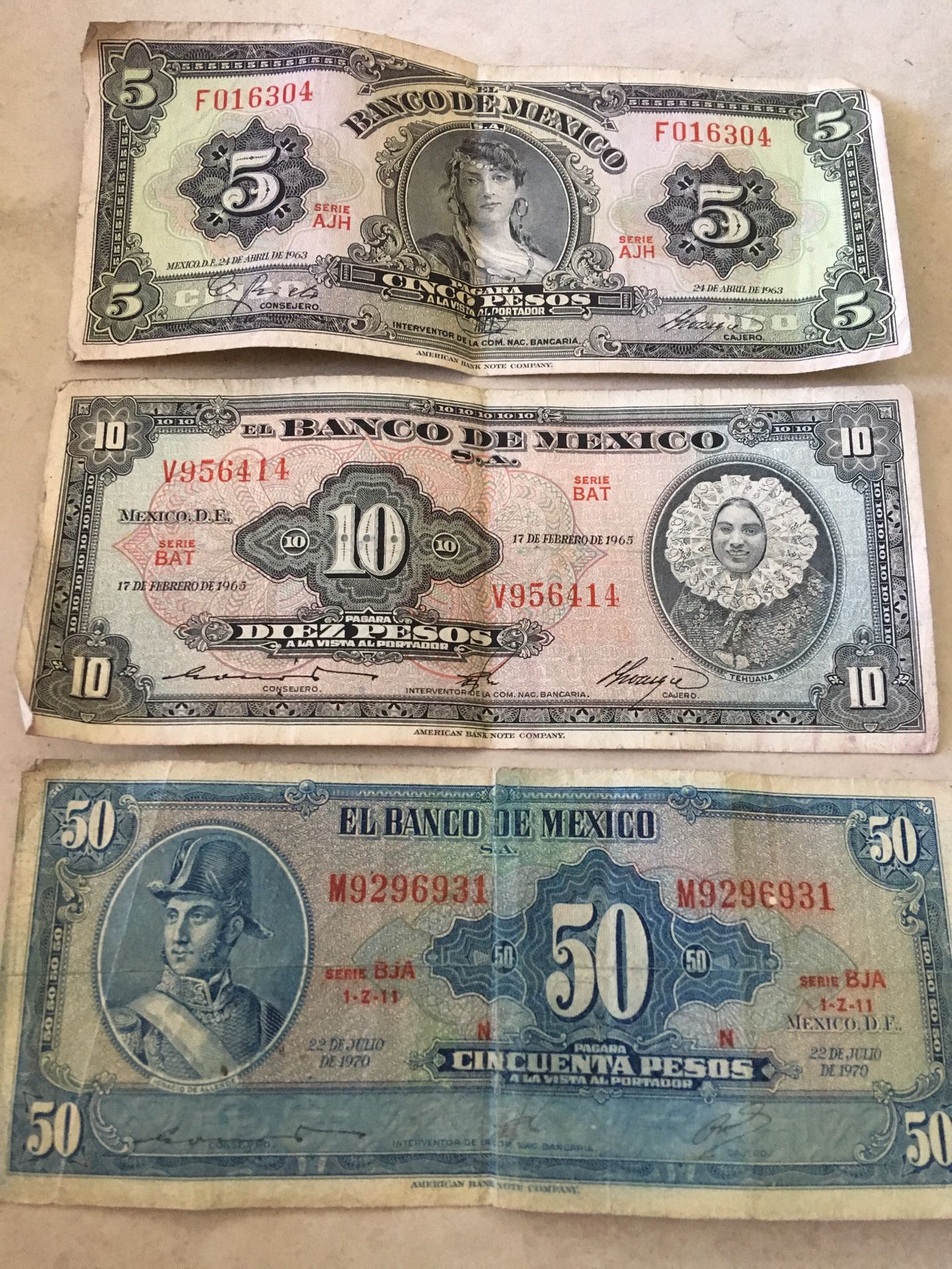 3 billetes mexicanos buenas condiciones 3x$90