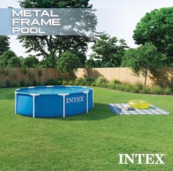 INTEX Metal Frame 10ft x 30in Round Above Ground Swimming Pool 28200EP - Pool Only (Pump Not Included)