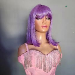 Purple Wig Bob With Bangs 12" New Synthetic Hair