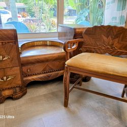 Art Deco Vanity with Large Mirror and Arm Chair