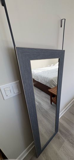 Slate Blue Gray Long Hanging or Over the Door Mirror - 53” x 18”