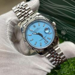 PLATINUM PRESIDENT ICE BLUE ROMAN DIAL MENS TIFFANY SILVER 41 MM WATCH JUBLILEE RELOJ ORO HOMBRE A5