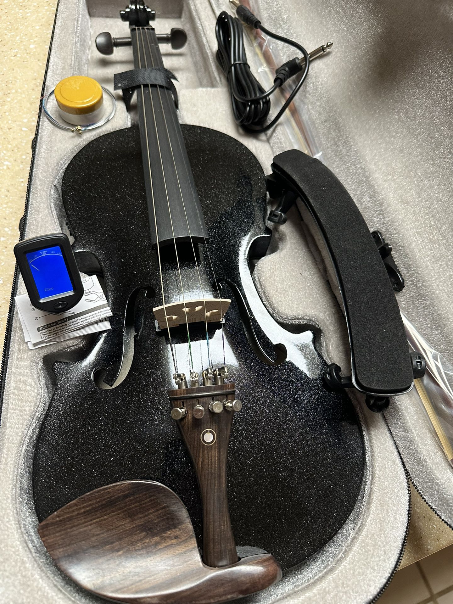 4/4 Black Electric Acoustic Violin with New Bow, Digital Tuner, Extra Strings, Shoulder Rest, Cable $160 Firm