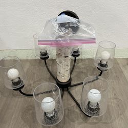 Birch Grove 6 - Light Bronze Seeded glass Mixed material Chandelier