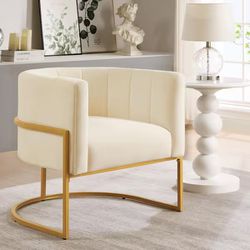 Brand new EastVita cream Velvet Accent Chair with Cushion, brass base
