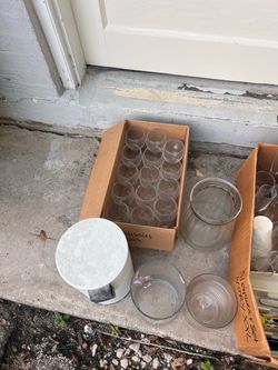 Donation, glass trashcan, spa supplies, plates, flutes free