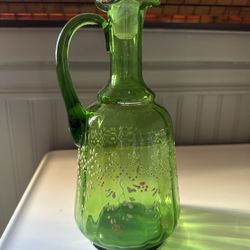 Vintage, Hand-painted Green Decanter 