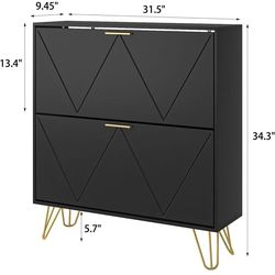 😀 Black Shoe Cabinet Storage for Entryway, Narrow Shoe Cabinet with 2 Flip Drawers,Freestanding Organizer with Fluted Panel for Living Room, Bedroom,