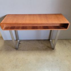 Modern Walnut Waterfall Console Table with Silver U-Leg Base