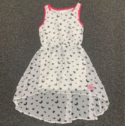 Guess Girls size 8 white and black butterfly print sleeveless midi dress with a hi-low hem