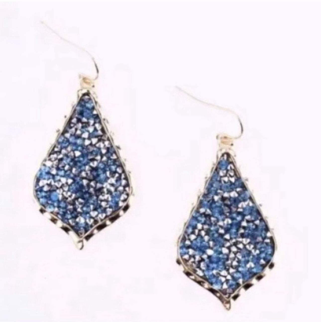 Gold Aqua Turquoise Teal Blue Crystal Rhinestone Teardrop dangle earrings