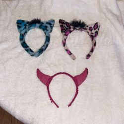 Vintage 1990s Leopard Cheetah Print Cat Ears Headbands Devil Girl Headband Costume.