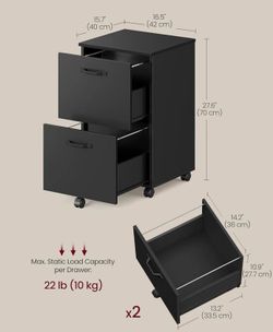 VASAGLE 2-Drawer File Filing Office Cabinet Small Rolling w/ Wheels - Black