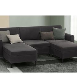 HOME Modular Sectional Sofa, Convertible 5-Seat U-Shaped Couch with Ottoman, Deep Seat, Sectional Couches for Living Room, Slate Gray ULCS063G01