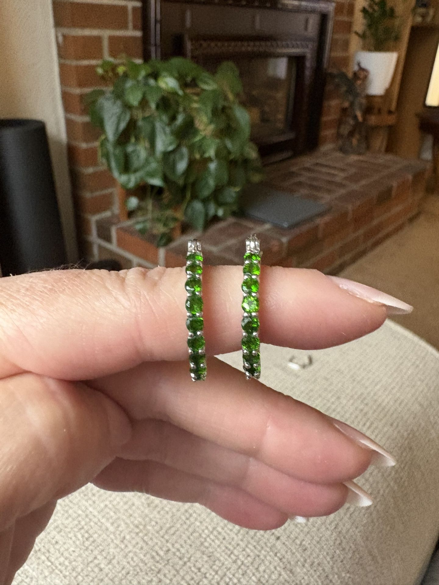 Russian Chrome Diopside, Hoops, Sterling Silver