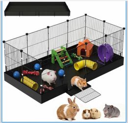 Guinea Pig Cages DIY Small Animal Playpen with Waterproof Liner, Expandable Cage for Guinea Pigs, Metal Wire Yard Fence Rabbit Cage