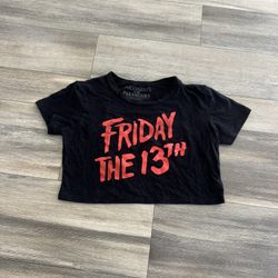 Poltergeists and Paramours: Black 'Friday the 13th' Graphic Cropped T-Shirt, M