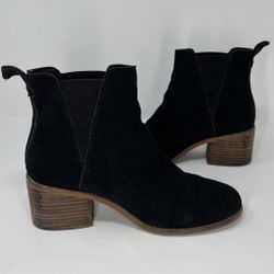 Toms Black Suede Esme Block Wedge Boots Size 8.5