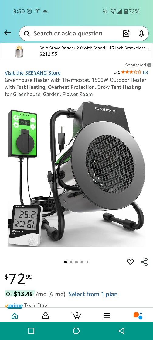 Greenhouse Heater with Thermostat, 1500W Outdoor Heater with Fast Heating, Overheat Protection, Grow Tent Heating for Greenhouse, Garden, Flower Room