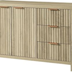 Oxford Fluted Sideboard Buffet Cabinet with Storage, 47" Modern Credenza with 3 Drawers--Pale Oak
