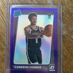 Cameron Cam Thomas RC 2021-22 Donruss Optic Purple PRIZM Rookie Card #153 Nets