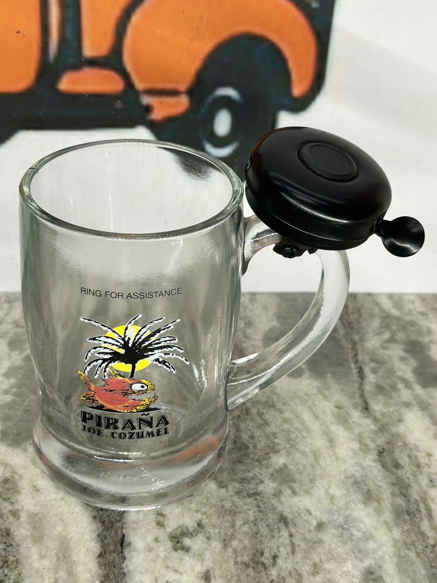 Vintage Pirana Joe Cozumel Ring For Service 10 Oz Drink Clear Glass Mug