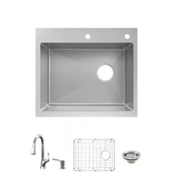Glacier Bay AIO Dolancourt 25 in. Drop-in/Undermount Single Bowl 18 Gauge Stainless Steel Kitchen Sink with Pull-Down Faucet