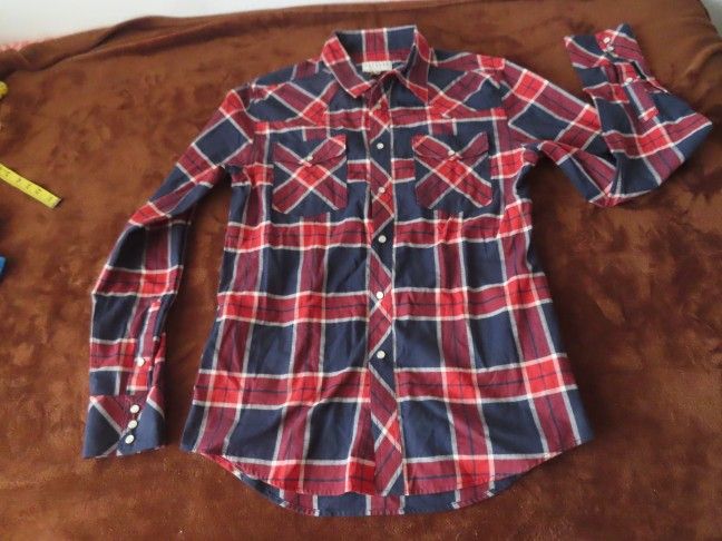 Tecovas Shirt crimson navy Plaid WesternWear brushed cotton Pearl Snap Small NWT