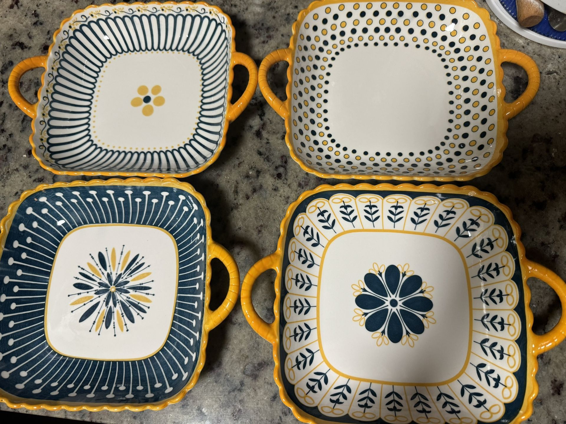 4pcs Multicolor Ceramic Double Ear Square Plate, Flower Pattern, Kitchen Restaurant Serving Supplies, Serving Plate, Sushi Plate, Snack Plate, Kitchen