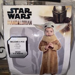 Star Wars The Mandalorian Halloween Costume 6-12 Months Robe, Coller & Hood