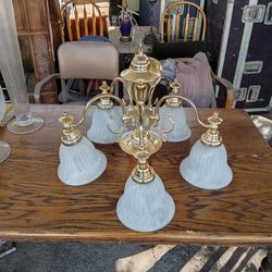 Beautiful Brass And Alabaster Globed Chandelier 