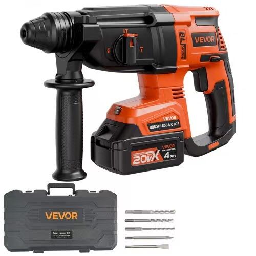 20V Brushless Cordless Hammer Drill, Lithium-Ion 1.1 Inch Rotary Hammer Driver, SDS-Plus Electric Lightweight Power Tool Kit with Battery and Charger,