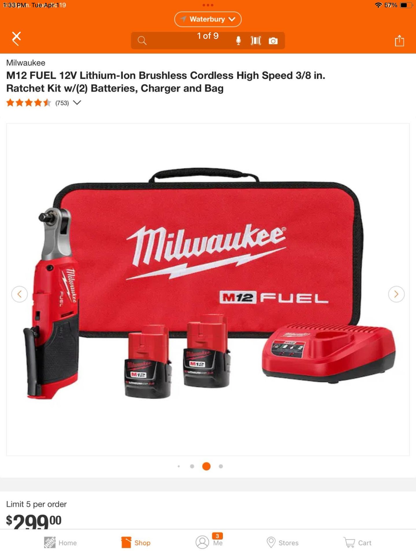 Milwaukee M12 FUEL 12V Lithium-Ion Brushless Cordless High Speed 3/8 in. Ratchet Kit w/(2) Batteries, Charger and Bag