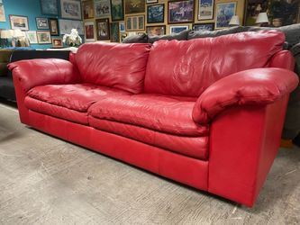 Cherry Red Leather 2-Cushion Sofa