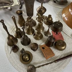 Vintage MCM Brass bell, vase, incense, candle snuff caldron lot