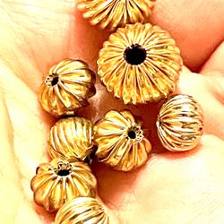 Vintage Lot Of Gold Tone Fluted Beads
