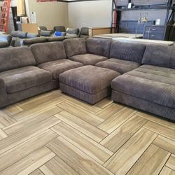 6PC Gray Moduler Sectional Sofa With Ottoman 