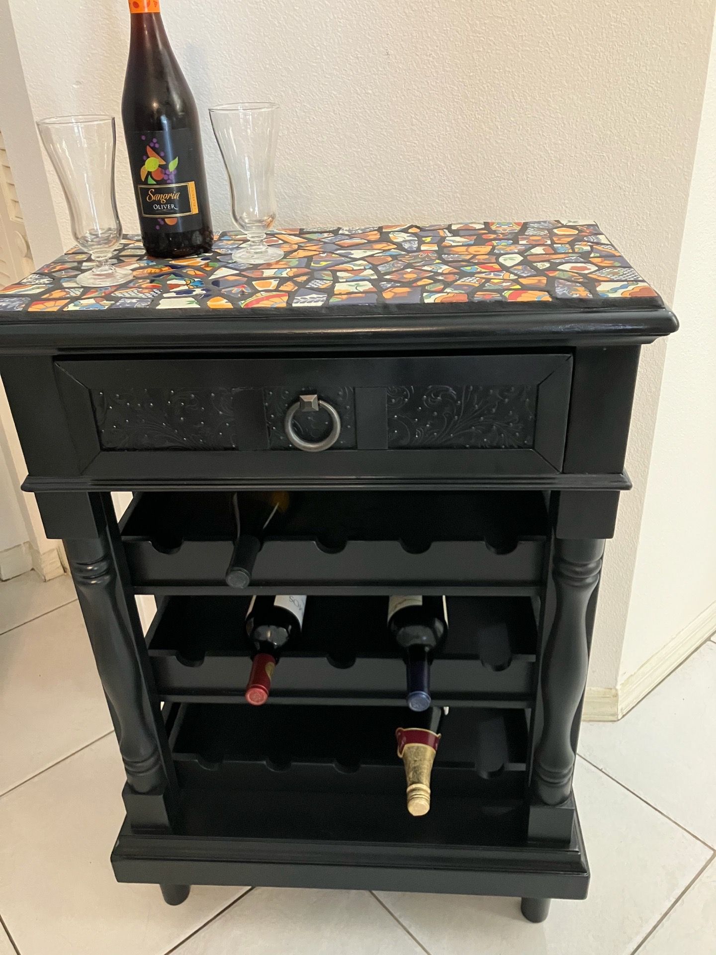 Talavara tiled top wine rack