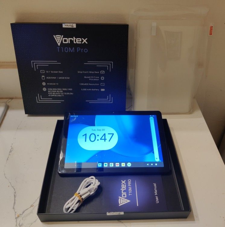 Vortex 10.1" Touch Screen Tablet - 64gb/4gb RAM - 4G LTE SIM Card/Wi-Fi Capable (T-Mobile Etc) - Cameras - Quad Core CPU - NEW Cover - Google Play