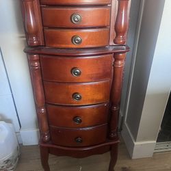 Cherry Wood Jewelry Armoire w/ Mirror & Side Storage – Excellent Condition