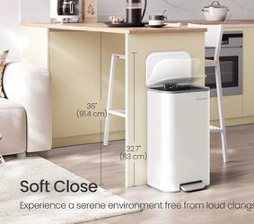 Kitchen Trash Can, 8-Gallon (30 L), Stainless Steel, Soft Close Garbage Can with Lid, Stays Open, Inner Bucket, Wide Non-Slip Pedal,
