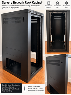 Black Server / Network Rack Cabinet – 19-Inch Equipment Rack