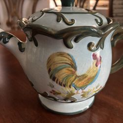 Vintage Porcelain Teapot Floral Rooster By Jay Le Van Margaret Designs, New 6-8 Cups , Collectible 