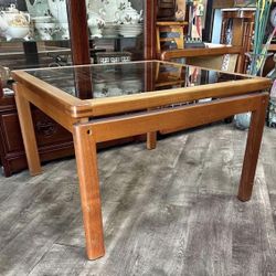 Mid century smoked glass solid teak end table or coffee table