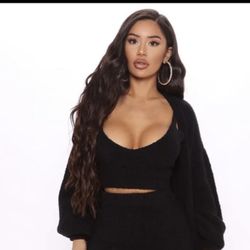 2 Pc Soft Cozy Sweater Crop Halter Pink & Black Tank Tops Pink And Black 