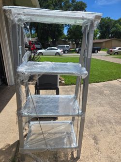 Silver Modern Bakers Rack W/ Glass Shelves