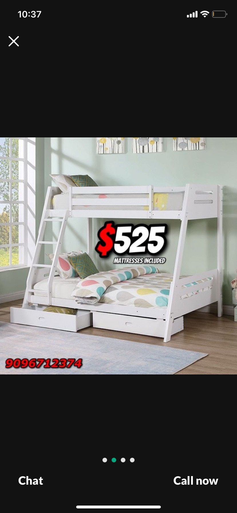 Twin Full White Bunkbed With Ortho Mattress Included!!