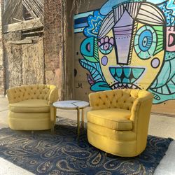Original Fairfield Mid Century Tufted Vintage Swivel Barrel Chairs(Delivery Available)