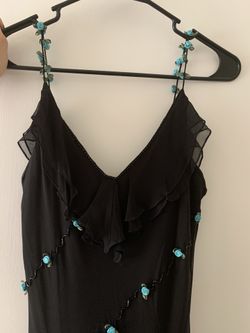 Blue Rose bud black dress