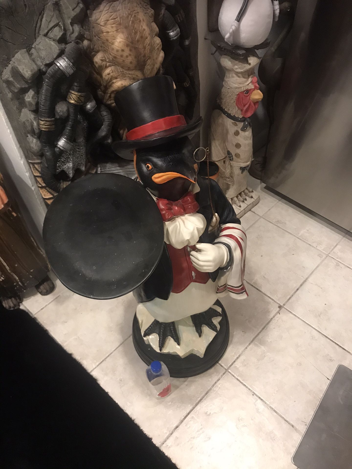 Penguin Butler 3ft Display Statue Holding Tray